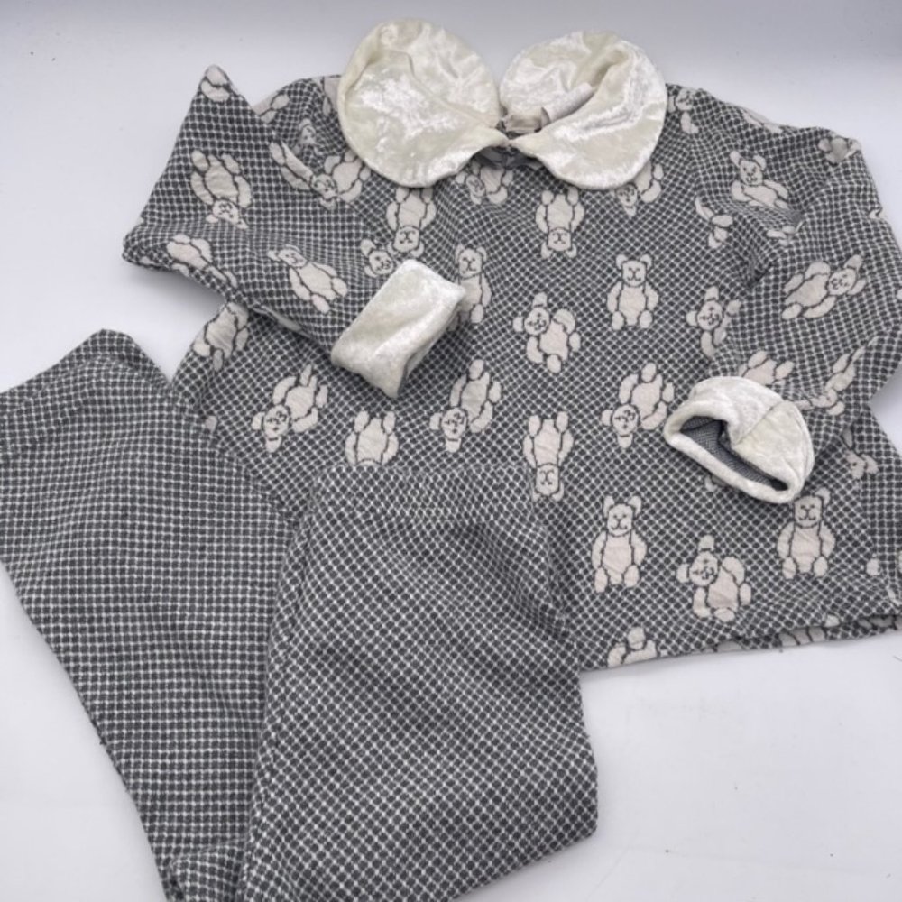 VTG 80s 90s Sesame Street Toddler Girl's 4T Knit Bear Print Gray Sweater Outfit